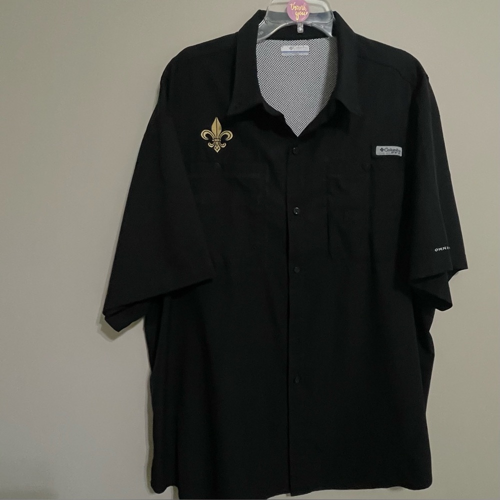 Columbia Black Men's Fishing Button Down Shirt Size 2XL ~ Saint logo ⚜️⚜️ PFG